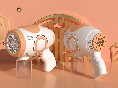 Modern Hair Dryers With White Orange Design And Golden Geometric Decorative Elements 3d model