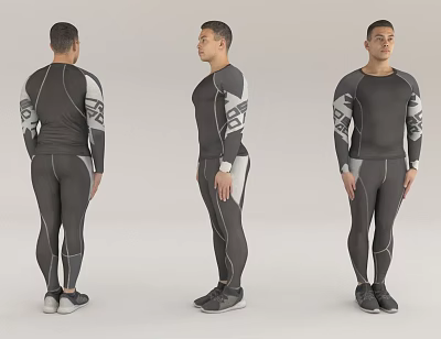 Man Wearing Black Compression Athletic Suit With White Details From Different Angles 3d model