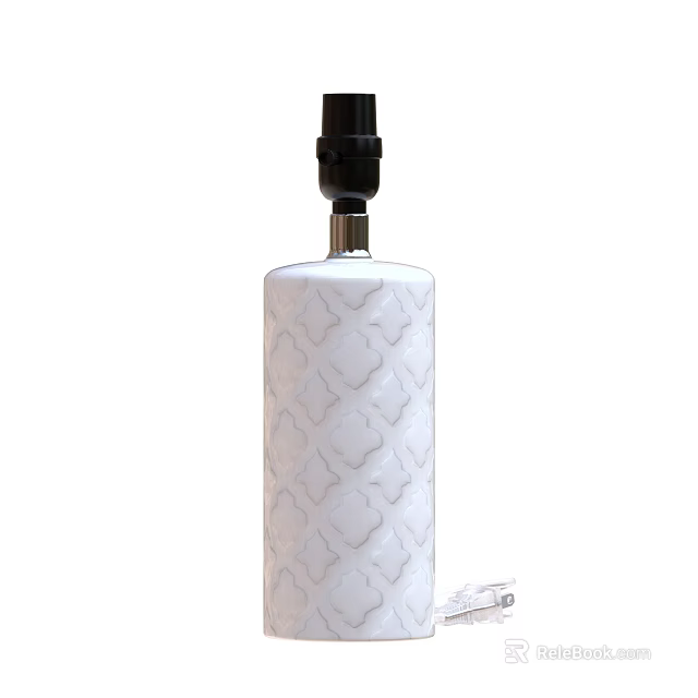 Elegant White Table Lamp With Intricate Geometric Pattern Base And Black Silver Details 3d model 