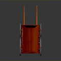 Red Wooden Wagon With Four Spoked Wheels And Open Wooden Rails
