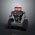 Robot Character With Red Top Transparent Body Metallic Structure Mechanical Arms And Wheels