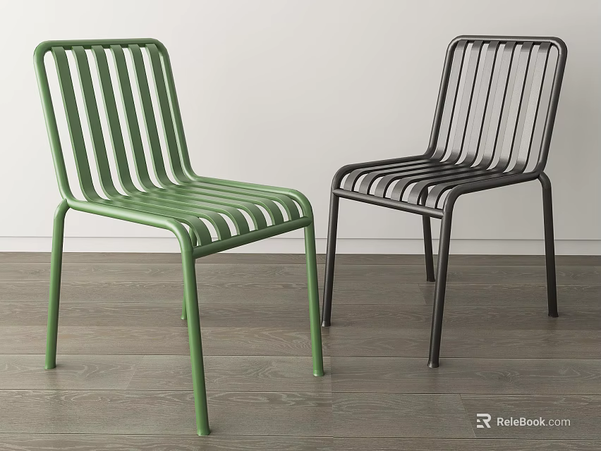 Two Green and Black Metal Dining Chairs with Sleek Modern Design 3d model 