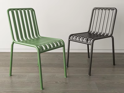 Two Green and Black Metal Dining Chairs with Sleek Modern Design 3d model