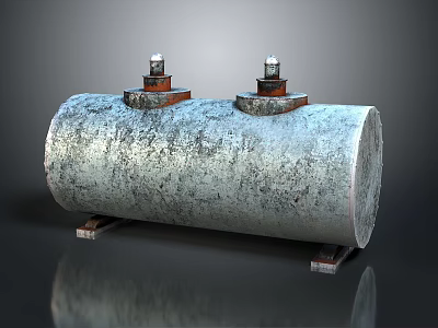 Cylindrical Industrial Tank With Two Bolted Caps On Top Rusted Surface Texture And Metal Stands 3d model