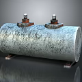 Cylindrical Industrial Tank With Two Bolted Caps On Top Rusted Surface Texture And Metal Stands