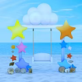 Beach Photo Spot With Colorful Star Decorations White Swing And Seashells