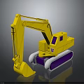 Yellow Cartoon Style Toy Excavator With Purple And White Tracks