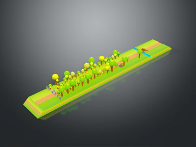 Green Plants and Trees Arranged in Rows Along Landscaped Path Area 3d model