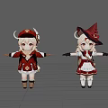 Two Cartoon Women Characters In Different Red And White Outfits With Horns And Witch Hat