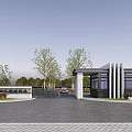 Modern Entrance Gate Design With Metal Structure Trees And Greenery 3d model