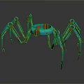 Game Movie Spider Robot Character With Blue Circular Body And Silver Red Mechanical Legs