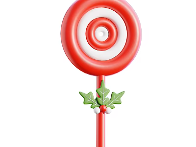 Red And White Spiral Lollipop With Holly Leaves And Red Berries On Stick 3d model
