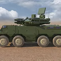 Green 8 Wheeled Military Tactical Vehicle With Weapon System And Radar In Desert Terrain