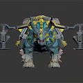 Armored Mechanical Dinosaur With Blue Yellow Color And Tech Inspired Design