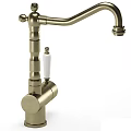 Brass Vintage Kitchen Faucet With White Handle And Elegant Classic Design Details