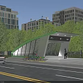 Modern Sleek Urban Bus Stop Shelter With Public Shared Bikes Parking Next To City Road