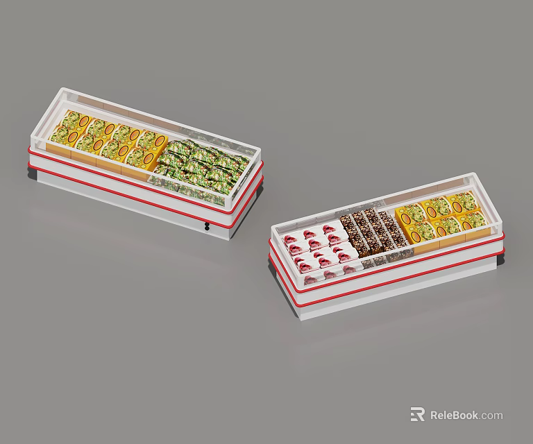 Open Display Freezers For Retail Use With Assorted Foods In Transparent Storage Compartments 3d model 