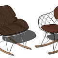 Two Brown Upholstered Accent Chairs with Metal Frame and Wooden Rocker Base