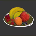 Fresh Colorful Fruits Including Bananas Apple Orange Strawberries And Blueberries On White Plate