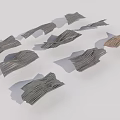 Scattered Curved Wooden Pieces In Gray Brown Tones On Light Background With Shadows