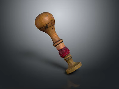 Artisan Crafted Wooden Seal With Red Wrapped String On Dark Background 3d model