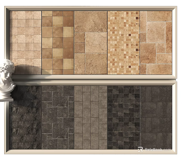 Various Pattern Floor Tiles With Brown Gray Colors And Different Textures For Interior Design 3d model