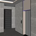 Modern Office Corridor Interior With Gray Marble Walls Black Door Elevator And Ceiling Lights 3d model