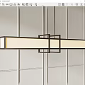 Modern Rectangular Chandelier With Black Frame And Light Colored Shade On Minimalist Wall 3d model