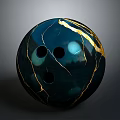 Dark Blue Bowling Ball With Golden Crackle Pattern And Three Finger Holes