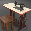 Vintage Sewing Machine On Wooden Table With Pedal And Wheel Details 3d model