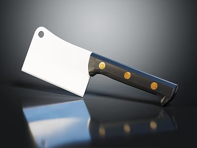 Stainless Steel Kitchen Knife With Black Handle And Gold Accents Sharp Blade 3d model