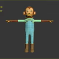 3D Game and Movie Character Red Head Green Sleeves Blue Overalls Brown Boots Arms Outstretched