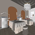 Modern SPA Room Interior With Massage Beds White Equipment Chandelier And Arched Doors