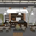 Cozy Café Interior With Wooden Ceiling Pendant Lights Brick Wall Bar Counter And Green Plants