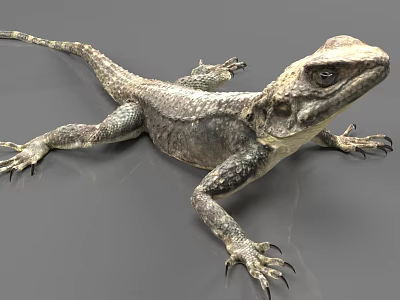 Reptile Lizard With Extended Limbs And Detailed Scaly Skin Resting On Gray Surface 3d model