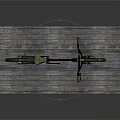 Black Bicycle Standing on a Wooden Plank Platform with Gray Background