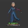 3D Fantasy Character Figure In Blue Robe With Crown Standing On Green Grass Base