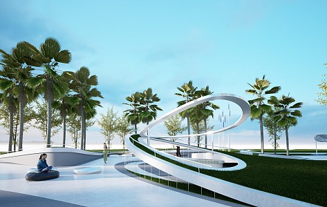 Modern leisure square curve landscape street green pocket park 3d model