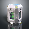 Futuristic Metallic Container With Green Internal Components Transparent Windows And Warning Stripes 3d model