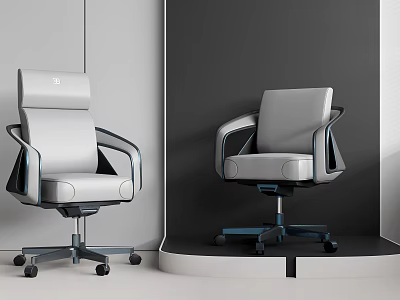 Modern Ergonomic Office Chair With Silver Frame Adjustable Backrest Armrests And Wheels 3d model