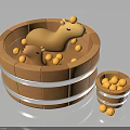 Cute Cartoon Beavers Playing In Wooden Tub With Yellow Balls And Small Bucket 3d model