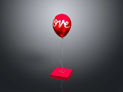 Red Love Balloon Decorative Daily Life Item With Red Base Stand 3d model