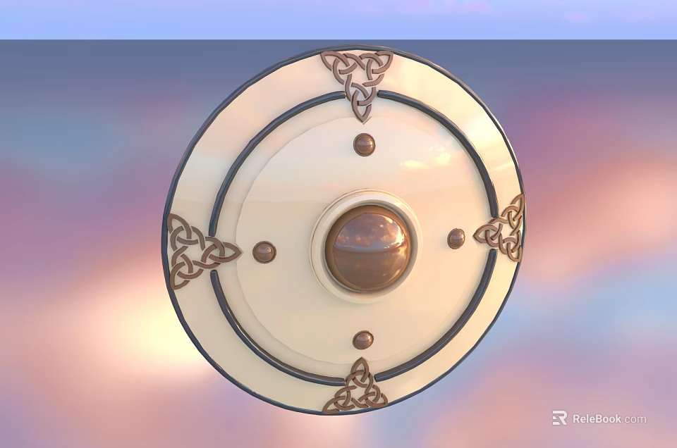 Modern Round Ceiling Light with White Base Ornate Celtic Knot Patterns and Central Globe 3d model 