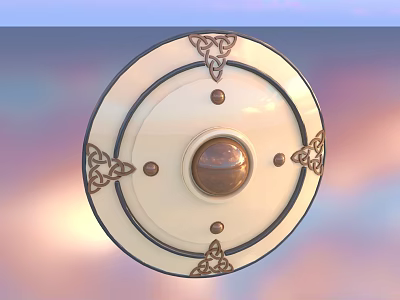 Modern Round Ceiling Light with White Base Ornate Celtic Knot Patterns and Central Globe 3d model