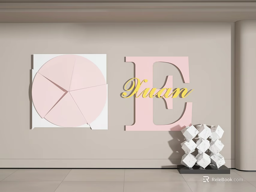 Pink Circular Wall Hanging Decor With Letter E And Gold Emma Lettering 3d model 