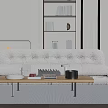 Modern Comfortable Fabric Sofa and Wooden Coffee Table Set with Books Decorative Items and Metal Legs