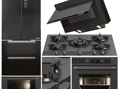 Sleek Modern Kitchen Appliances Featuring Range Hood Gas Cooktop And Oven Design 3d model