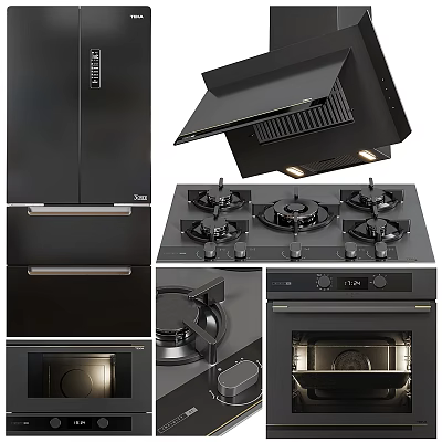 Sleek Modern Kitchen Appliances Featuring Range Hood Gas Cooktop And Oven Design 3d model