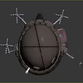 Mechanical Creature Character with Spherical Body Metal Legs Cottage Structure and Round Eyes