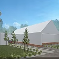 Modern White Detached Villa Exterior With Green Lawn And Trees Pathway Entrance Area